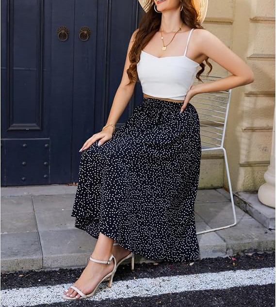 Maxi Skirts for Women with Pockets Long Midi Length Casual Skirt for Beach Party Holiday