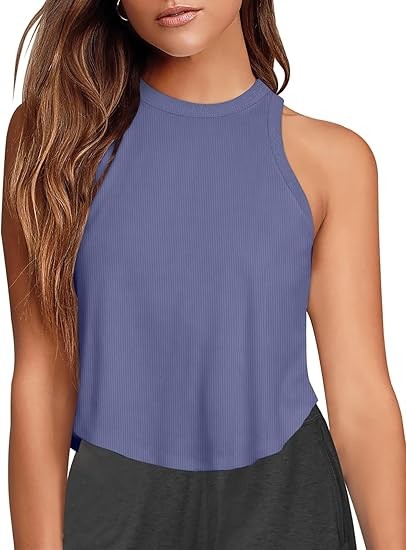 Womens Crop Tops Sleeveless Workout Tops Halter Neck Flowy Athletic Shirts Cropped Tank Muscle Tank