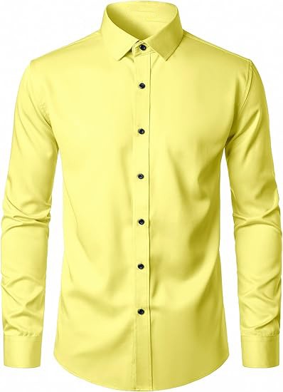 Men's Stretch Wrinkle Free Dress Shirts Formal Wedding Prom Long Sleeve Slim Fit Button Down Shirts