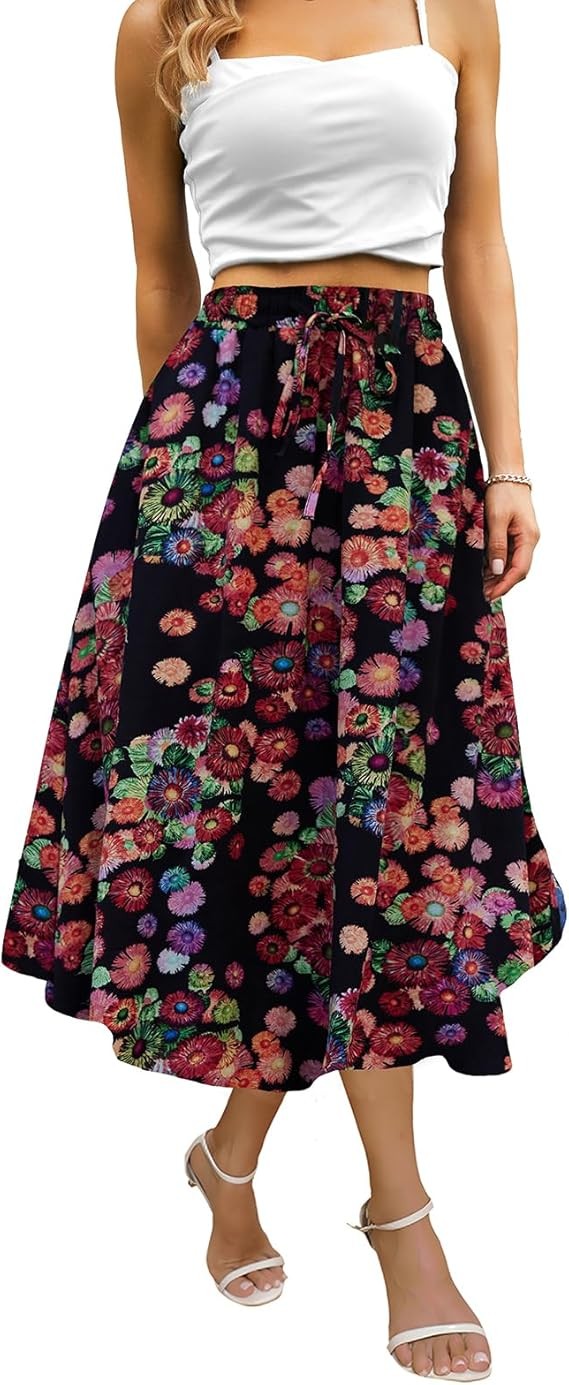 Maxi Skirts for Women with Pockets Long Midi Length Casual Skirt for Beach Party Holiday