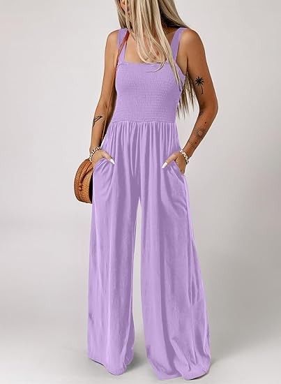 Women's Casual Loose Overalls Jumpsuits One Piece Sleeveless Wide Leg Long Pant Rompers With Pockets