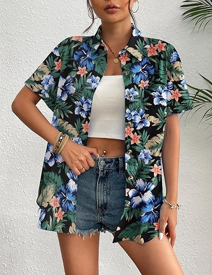 Womens Button Down Linen Shirt Short Sleeve Cotton Blouse Summer Casual Loose Fit Beach Tops