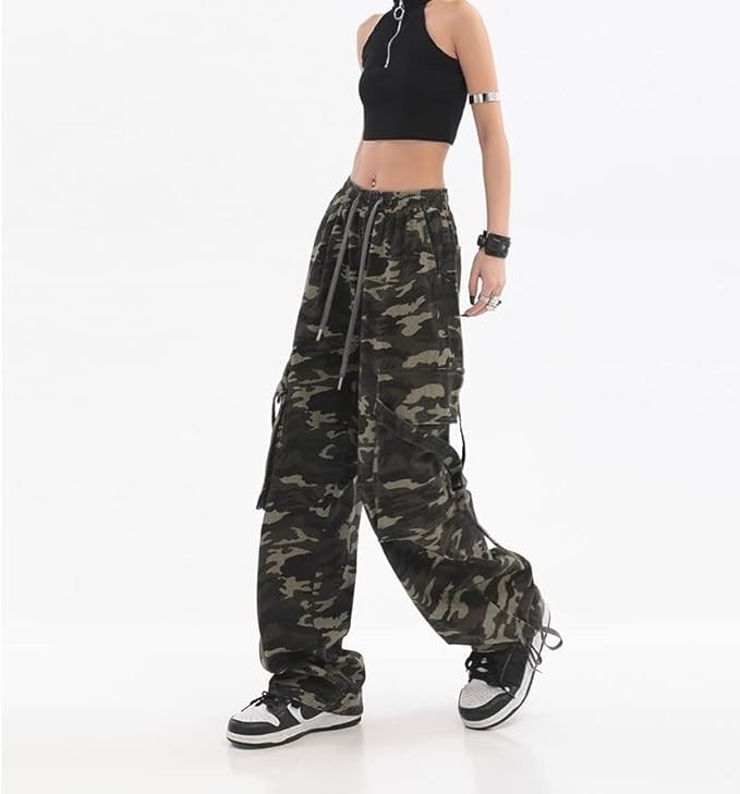 Women Cargo Pants Baggy Y2K Clothing Multi Pockets High Waist Loose Straight Leg Pants Vintage Grunge Aesthetic Clothes