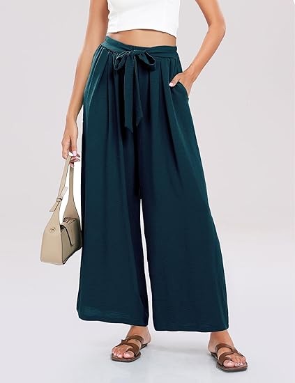 Summe Wide Leg Dress Pants for Women High Waisted Palazzo Casual Work Pants Beach Trousers with Pocket