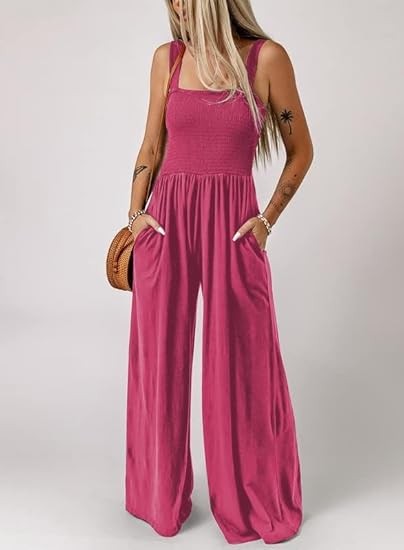 Women's Casual Loose Overalls Jumpsuits One Piece Sleeveless Wide Leg Long Pant Rompers With Pockets